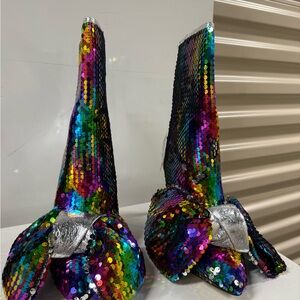 Rainbow Sequin ankle boot with sequin bow